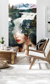 Moderan slika na platnu s motivom Zoya VERDI + ljepilo Besplatno, vodopad, planine, šuma u bijelo-plavih nijansama, sanjiva atmosfera, pogodan za kancelarije – glavna