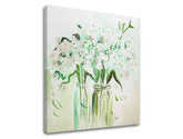 Moderan slika na platnu s motivom lišće, cvijeće, priroda u bijelo-zelenih nijansama, svježa atmosfera, proljetna atmosfera i priroda, pogodan za kuhinje – glavna