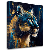 Art deko slika na platnu s motivom PREMIUM ART - Silent Puma's Gaze, pejzaž, priroda u plavo-zlatnih nijansama, veličanstvena atmosfera, pogodan za radne sobe – glavna