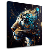 Pop art slika na platnu s motivom PREMIUM ART - Spotted Hunter's Elegance u plavo-zlatnih nijansama, veličanstvena atmosfera, luksuzan utisak i snaga – glavna