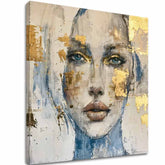 Art deko slika na platnu s motivom žena, lice, ljudi u bijelo-bežih nijansama, eterična atmosfera, elegancija, pogodan za dnevnog boravka | Elegantan slika žene Prenikavý pogled – glavna