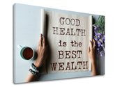 Moderan slika na platnu s motivom Good health, cvijeće, motivacioni citat, religiozni motiv, priroda u bež-smeđih nijansama, mirna atmosfera – proizvod