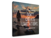 U boho stilu slika na platnu s motivom Don´t create limitations, okean, zalazak sunca, more i plaža, motivacioni citat u bijelih nijansama, pogodan za kancelarije – proizvod