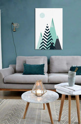 Industrijski slika na platnu s motivom The Echo of Despair, planine, pejzaž, priroda, svemir u bijelo-plavih nijansama okačena u enterijeru dnevnog boravka – enterijer