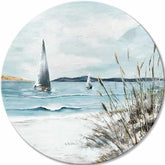 U boho stilu slika na platnu s motivom okean, pejzaž, more i plaža u bijelo-bežih nijansama, mirna atmosfera, primorski život i priroda, pogodan za spavaće sobe – glavna