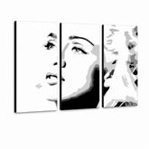 Ručno oslikana POP Art Madona slika od 3 dijela MA4 – 3D vizualizacija ručno oslikanog platna na bijeloj pozadini. Dominantne boje: crna, bijela, siva.