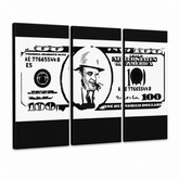 Ručno oslikana POP Art slika AL CAPONE 3 dijela – 3D vizualizacija ručno oslikanog platna na bijeloj pozadini. Dominantne boje: crna, bijela, siva.
