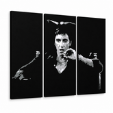 Ručno oslikana POP Art slika AL PACINO 3 dijela al27 – 3D vizualizacija ručno oslikanog platna na bijeloj pozadini. Dominantne boje: crna, siva, bijela.