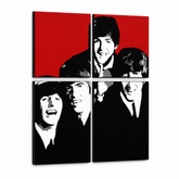 Ručno oslikana POP Art slika BEATLES 4 dijela bea7 – 3D vizualizacija ručno oslikanog platna na bijeloj pozadini. Dominantne boje: crvena, crna, bijela, siva.