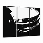 Ručno oslikana POP Art slika BMW-a M3 bmw od 3 dijela – 3D vizualizacija ručno oslikanog platna na bijeloj pozadini. Dominantne boje: crna, bijela.