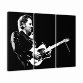 Ručno oslikana POP Art slika Bruce Springsteen 3 dijela bs – 3D vizualizacija ručno oslikanog platna na bijeloj pozadini. Dominantne boje: crna, bijela, siva.