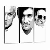 Ručno oslikana POP Art slika Die Ärzte 3-dijelna da2 – 3D vizualizacija ručno oslikanog platna na bijeloj pozadini. Dominantne boje: crna, bijela, siva.