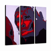Ručno oslikana POP Art slika Ian Brown od 3 dijela ib – 3D vizualizacija ručno oslikanog platna na bijeloj pozadini. Dominantne boje: crna, crvena, siva.