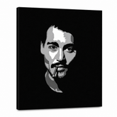 Ručno oslikana POP Art slika Johnny Depp1 dio jd2 – 3D vizualizacija ručno oslikanog platna na bijeloj pozadini. Dominantne boje: crna, bijela, siva.