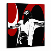 Ručno oslikana POP Art slika Michael Jackson 1 dio mj1 – 3D vizualizacija ručno oslikanog platna na bijeloj pozadini. Dominantne boje: crna, crvena, bijela.