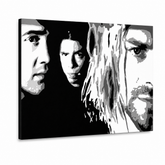Ručno oslikana POP Art slika Nirvana 1 komad nir – 3D vizualizacija ručno oslikanog platna na bijeloj pozadini. Dominantne boje: crna, bijela, siva.