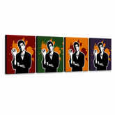 Ručno oslikana POP Art slika Scarface - AL PACINO 4 dijela 200x50cm al37 – 3D vizualizacija ručno oslikanog platna na bijeloj pozadini. Dominantne boje: crna, narandžasta, crvena, zelena, ljubičasta.