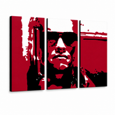 Ručno oslikana POP Art slika Terminator 3 dijela ter2 – 3D vizualizacija ručno oslikanog platna na bijeloj pozadini. Dominantne boje: crvena, crna, siva.
