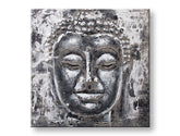 Ručno slikan slika na platnu s motivom BUDHA, Buddha u bijelo-sivih nijansama, mirna atmosfera, duhovnost, pogodan za dnevnog boravka | Slikana slika za zid BUDHA – glavna