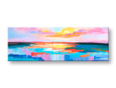 Pop art slika na platnu s motivom ZALAZAK SUNCA, okean, nebo, pejzaž u ljubičasto-plavih nijansama, mirna atmosfera, priroda, pogodan za kancelarije – glavna