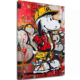 Moderan slika na platnu s motivom Cool Snoopy na platnu u crveno-žutih nijansama, energična atmosfera, pop kultura i gradski život | Slika Cool Snoopy na platnu – glavna
