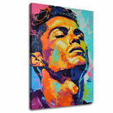 Moderan slika na platnu s motivom Cristiano Ronaldo - Energia víťaza u narandžasto-ljubičastih nijansama, energična atmosfera, slava | Slika Cristiano Ronaldo - Energia víťaza – glavna