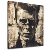 Moderan slika na platnu u smeđe-bijelih nijansama, muzička istorija i ikonografija | David Bowie slika na platnu - Nelútostný pogled – glavna