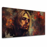 Moderan slika na platnu s motivom Kurt Cobain - V srdci grunge u smeđe-zlatnih nijansama, melanholična atmosfera, rock and roll | Slika Kurt Cobain - V srdci grunge – glavna
