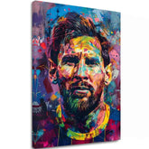 Moderan slika na platnu s motivom Messi Vibes na platnu u žuto-ljubičastih nijansama, energična atmosfera, slava | Slika Messi Vibes na platnu – glavna
