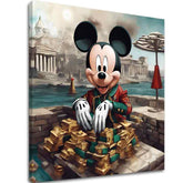 Industrijski slika na platnu s motivom Mickey Mouse v Luxuse, dječji motiv u zlatnih nijansama, pop kultura, pogodan za dnevnog boravka | Slika na platnu - Mickey Mouse v Luxuse – glavna