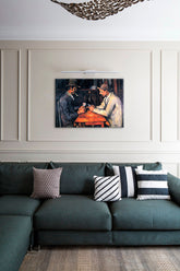 Vintage slika na platnu s motivom Paul Cézanne - Hráči kariet, dječji motiv u bež-smeđih nijansama, kontemplativna atmosfera, pogodan za radne sobe – glavna