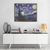 Vintage slika na platnu s motivom Vincent van Gogh - Hviezdna noc, noćno nebo, zvijezde, mapa, priroda u bijelo-plavih nijansama, pogodan za radne sobe – glavna