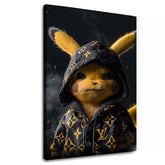Moderan slika na platnu s motivom Pikachu: Streetwear kralj u crno-zlatnih nijansama, pop kultura | Slika Pikachu: Streetwear kralj – glavna