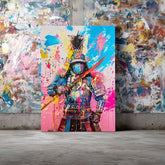 Ručno slikan slika na platnu s motivom Samurai Spirit na platnu u žuto-bijelih nijansama, energična atmosfera, snaga | Slika Samurai Spirit na platnu – proizvod