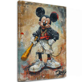 Ručno slikan slika na platnu s motivom Street Mickey na platnu u crno-bijelih nijansama, drska atmosfera, pop kultura i gradski život | Slika Street Mickey na platnu – glavna