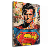 Ručno slikan slika na platnu s motivom Superman: Pop ikona u plavo-žutih nijansama, pop kultura i gradski život | Slika Superman: Pop ikona – glavna