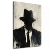 Ručno slikan slika na platnu s motivom The Faceless Mobster u crno-bijelih nijansama, tajanstvena atmosfera, tajna i gradski život | Slika The Faceless Mobster – glavna