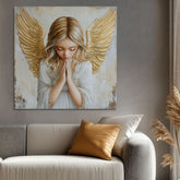 slika anđela na platnu – 3D vizualizacija canvasa sa vidljivim drvenim okvirom, Papilora Premium Art.