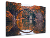 Klasičan slika na platnu s motivom KRAJINA, jezero, arhitektura, priroda u narandžasto-crvenih nijansama, mirna atmosfera, priroda, pogodan za dnevnog boravka – proizvod