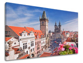 Klasičan slika na platnu s motivom GRAD PRAHA, Praha u bijelo-plavih nijansama, živahna atmosfera, gradski život, pogodan za kancelarije | Slika za zid GRAD PRAHA – glavna