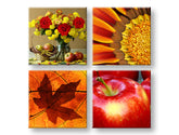 Kolaž slika na platnu s motivom The smell of Autumn, ruže, slnečnica, cvijeće, priroda u narandžasto-crvenih nijansama, topla atmosfera, višedijelna izvedba – glavna