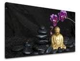 Klasičan slika na platnu s motivom FENG SHUI u ljubičasto-zlatnih nijansama, mirna atmosfera, unutarnji mir, pogodan za dnevnog boravka | Slika za zid FENG SHUI – glavna