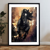 Moderan slika na platnu s motivom konj u crno-bijelih nijansama, dramatična atmosfera, snaga i priroda | Poster za zid s EXTRA efektom - Valkyrie's Ride – proizvod