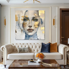 Art deko slika na platnu s motivom žena, lice, ljudi u bijelo-bežih nijansama, eterična atmosfera, elegancija, pogodan za dnevnog boravka | Elegantan slika žene Prenikavý pogled – proizvod