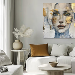 Art deko slika na platnu s motivom žena, lice, ljudi u bijelo-bežih nijansama, eterična atmosfera, elegancija, pogodan za dnevnog boravka | Elegantan slika žene Prenikavý pogled – proizvod, pogled 2