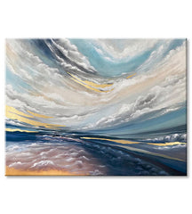 Ručno slikan slika na platnu s motivom PREMIUM ART – V oblakoch, oblaci, nebo, pejzaž u bijelo-plavih nijansama, eterična atmosfera, pogodan za spavaće sobe – proizvod, pogled 2