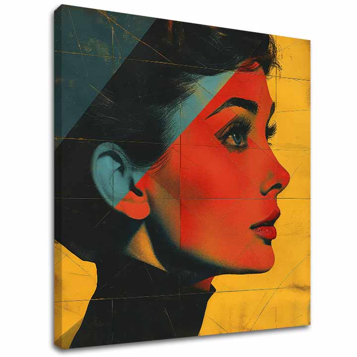 Moderan slika na platnu s motivom Elegantna ikona u žuto-crnih nijansama, stilska atmosfera, ljepota i nostalgija | Audrey Hepburn slika na platnu - Elegantna ikona – glavna