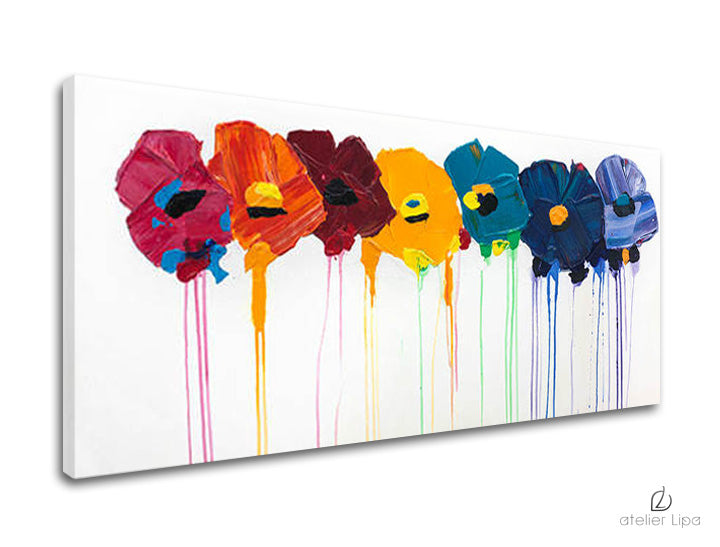 Pop art slika na platnu s motivom cvijeće, priroda u višebojnih nijansama, razigrana atmosfera, priroda i proljetna atmosfera, pogodan za hodnika | Autorska reprodukcija na platnu CVIJEĆE – glavna
