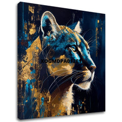 Art deko slika na platnu s motivom PREMIUM ART - Silent Puma's Gaze, pejzaž, priroda u plavo-zlatnih nijansama, veličanstvena atmosfera, pogodan za radne sobe – glavna