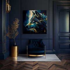 Art deko slika na platnu s motivom PREMIUM ART - Wilderness in Wolf Eyes, vlk u plavo-zlatnih nijansama, intenzivna atmosfera, pogodan za radne sobe – proizvod, pogled 2